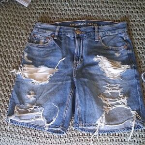 American Eagle Outfitters Distressed Blue Denim Shorts